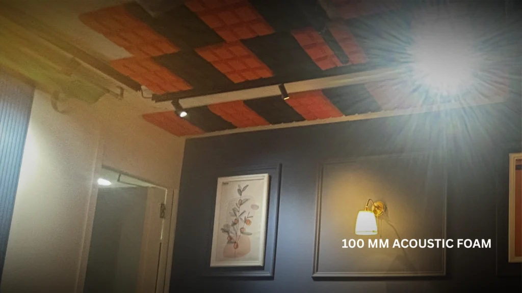 Acoustic foam ceiling treatment installed for sound absorption inside the studio