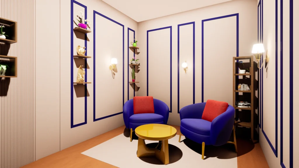 Multi-angle podcast studio visualization with modern interior styling