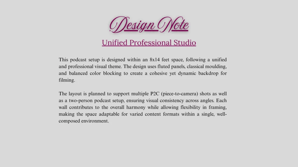 Design note describing unified professional podcast studio planning