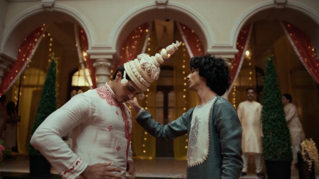 Behind-the-scene styled groom preparation moment within a Bengali wedding set designed by Set Craft.