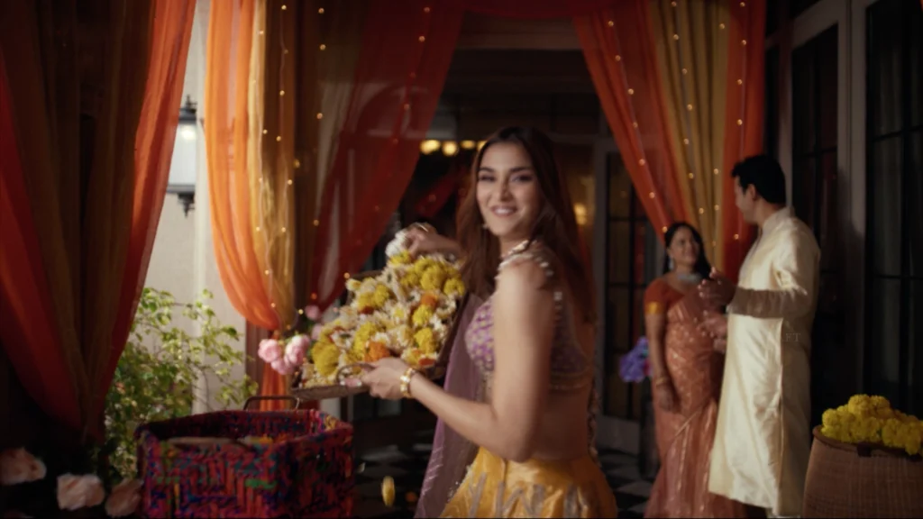 Wedding floral styling and decorative elements in a North Indian wedding film set