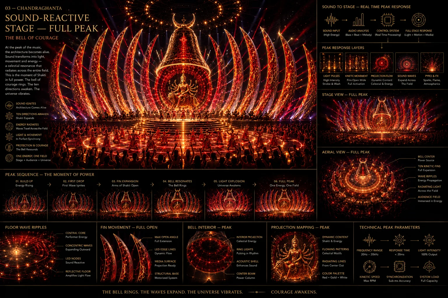 Chandraghanta stage full peak with vibrant bell, illuminated fins and Garba circle