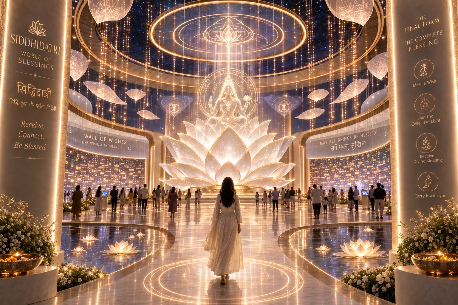 Siddhidatri central lotus with warm golden light and sacred blessing experience